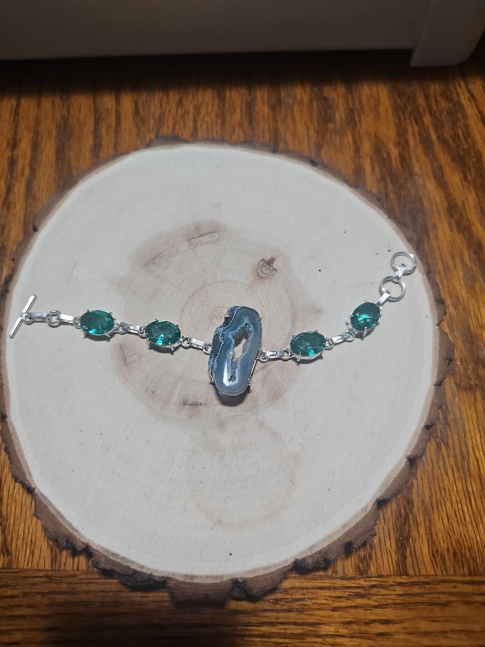 Silver-925 Agate & Emerald-Cut Bracelet - Green